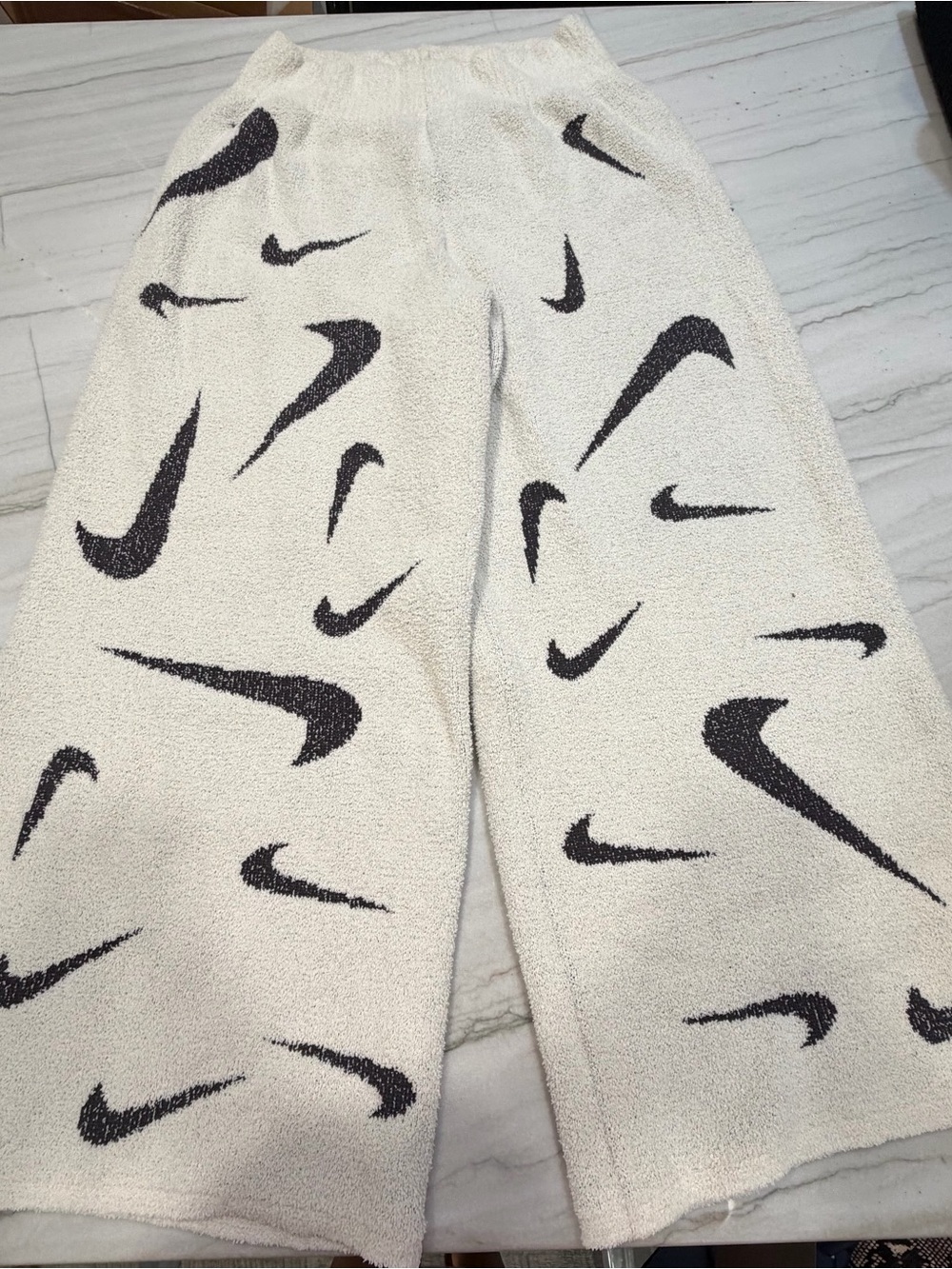 Nike White Track Pants with Black Swoosh Print - Picture 1 of 2